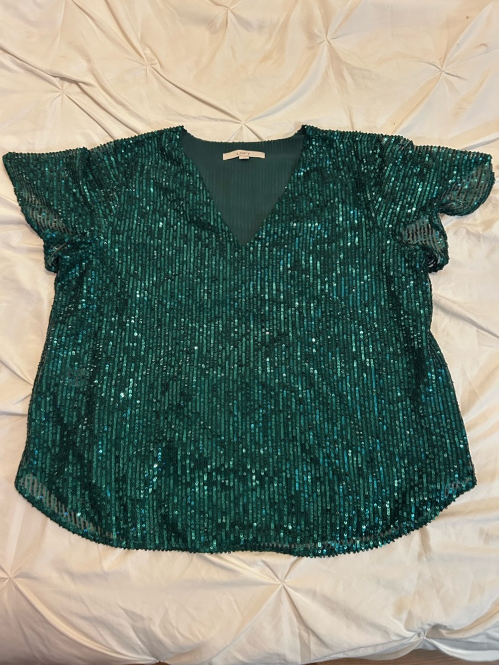 LOFT Emerald Green Sequin V-Neck Blouse